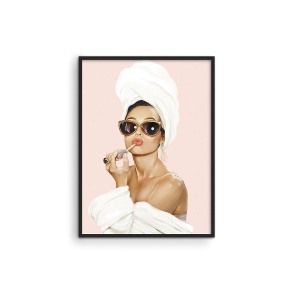 Audrey Hepburn Pink Fashion Print: Glam Vintage Wall Art