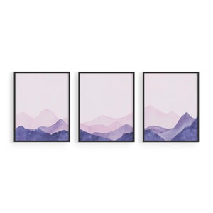 Pink and Purple Forest Wall Art Mountain Wall Decor by Haus and Hues | Mountain Wall Art for Living Room