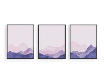 Pink & Purple Forest Mountain Art Print: Giclee Nature Wall Decor