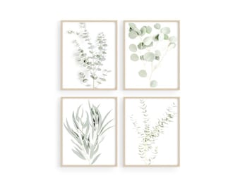 Botanical Wall Art Prints: Eucalyptus Leaf Decor Set (8"x10" UNFRAMED)