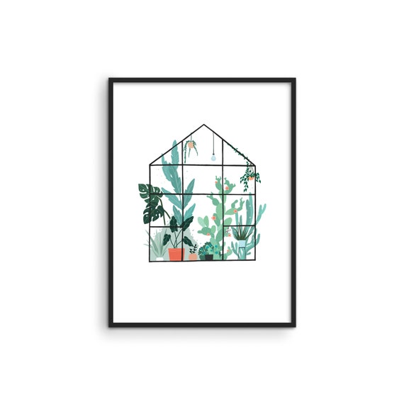 Boho Botanical Print: Succulent Cactus Greenhouse Wall Art