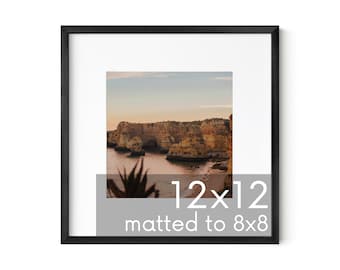Black 12x12 Metal Picture Frame – Matted for 8x8 Photo