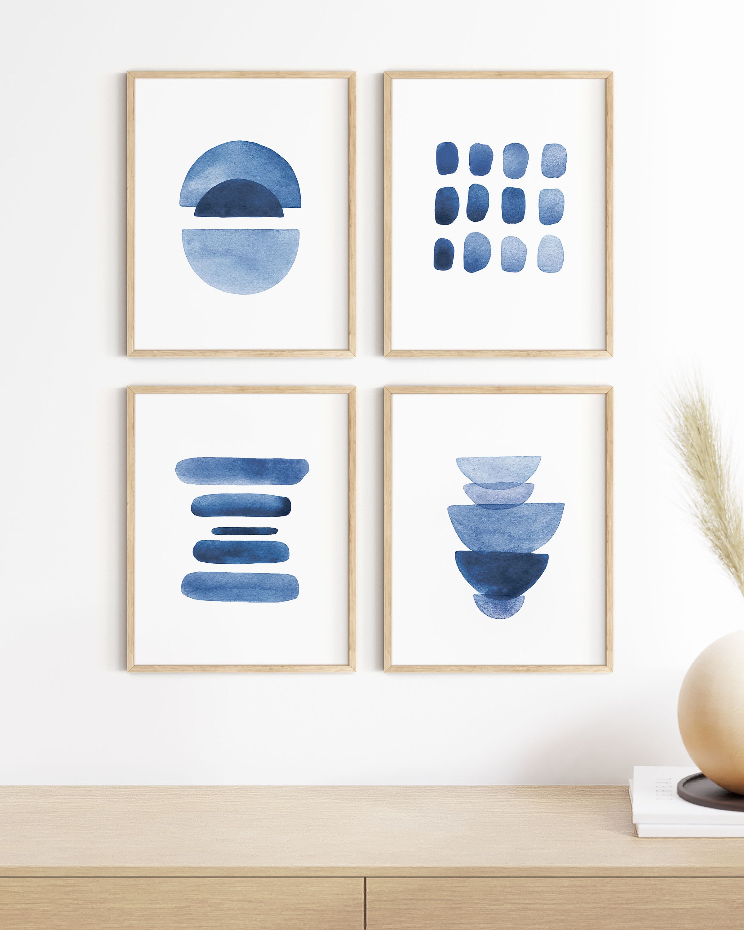 Abstract Blue Watercolor Art Prints - Set of 4 Navy Wall Decor - Etsy