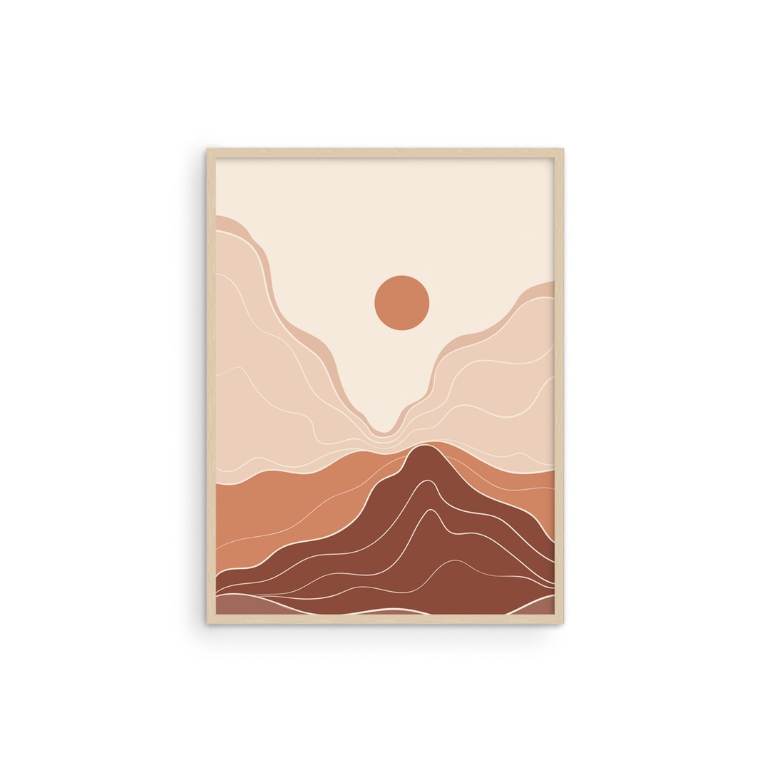 Boho Sun Landscape Print: Minimalist Mountain Wall Art - Etsy