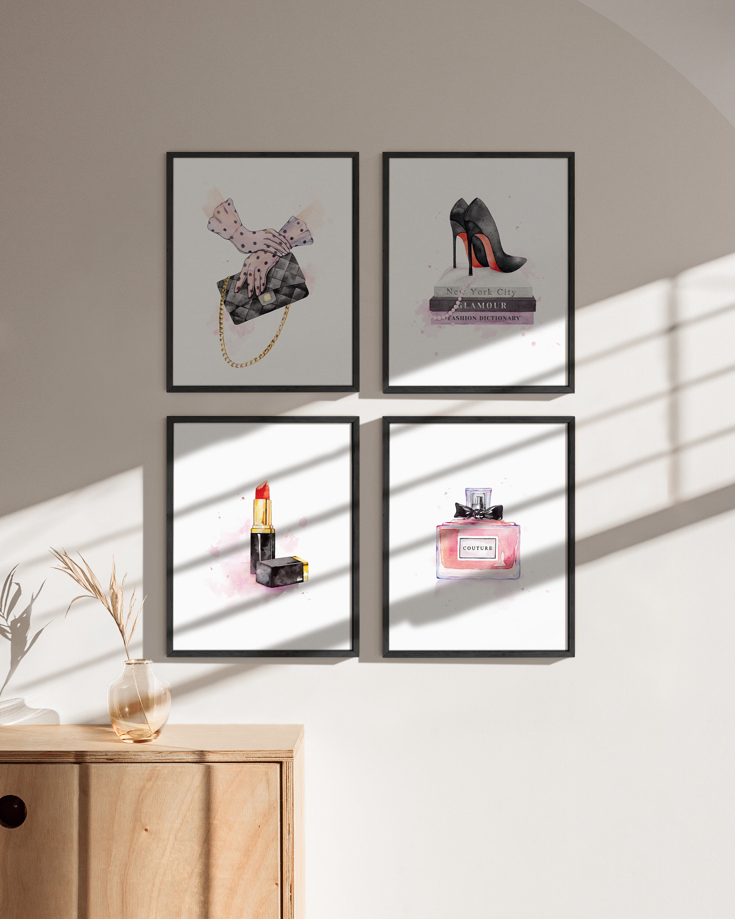 Haus and Hues Wall Art Eau de Parfum | Blush Pink Wall Decor Fashion Wall Art for Women Pink Wall Art for Bedroom Vanity Room Wall Art | Black