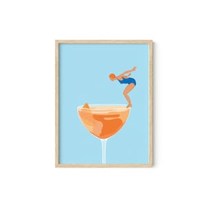 Haus and Hues Preppy Pictures Bar Art - Colorful Cocktail Prints for Wall, Bar Cart Accessories, Minimalist Blue and Orange Framed/Unframed