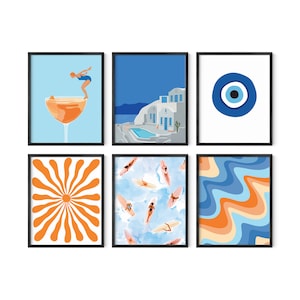 Galería de pósteres de playa Haus and Hues, juego de 6 - Póster de playa con escena de océano (con marco/sin marco, 8x10, 11x14, 16x20)