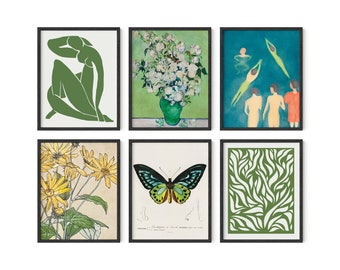 Green Vintage Art Prints: Matisse, Van Gogh, Botanical (Unframed 8x10)