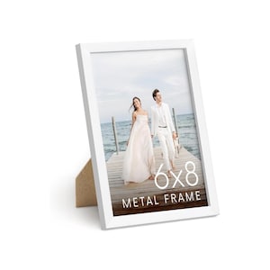 HAUS AND HUES 6x8 White Metal Picture Frame - 6x8 Wall Picture Frame - Features Premium Aluminum, Vertical Hanging, Easel Back for Tabletop