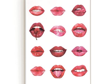 Lips Print in Copper Foil Makeup Artist decor art Kisses pressed lips Poster 