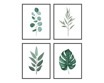 Botanical Print Set: Green Leaf Wall Art Collection