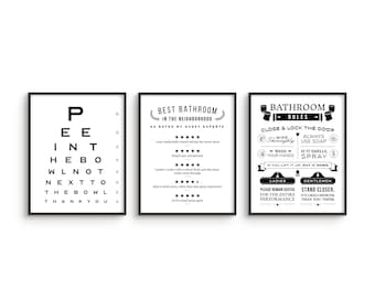 Funny Bathroom Rules Art Prints - Set of 3 - Modern Restroom Decor