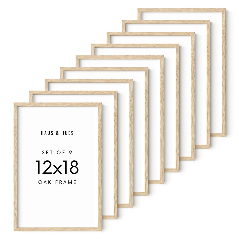 Haus and Hues 12 by 18 Picture Frame Set of 1 12 x 18 Poster Frame, 18x12 Light Wood Frame, 12x18 Frame, 12 x 18 Frame Natural Wood 12x18 Beige set of 9