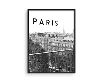 Black and White Paris Print: Eiffel Tower, Travel Theme Wall Art