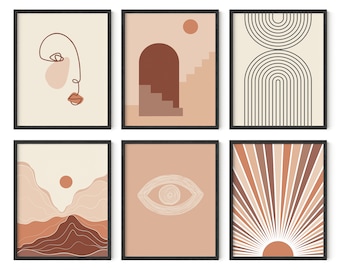 Boho Art Prints Set: Mid-Century Modern Wall Decor