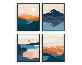 Haus and Hues Nature Wall Art Prints Landscape Mountain Decor - Mid-Century Wall Art, Mountain Wall Decor, Scandinavian Poste