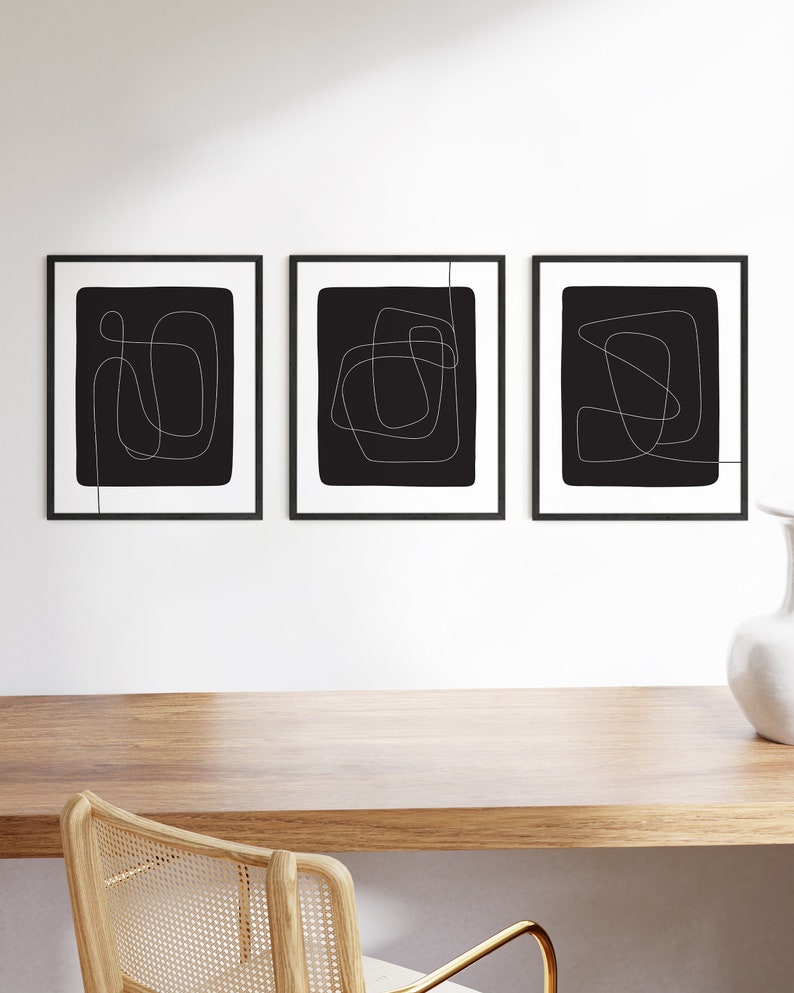 Black Line Art Set of 3 - Etsy