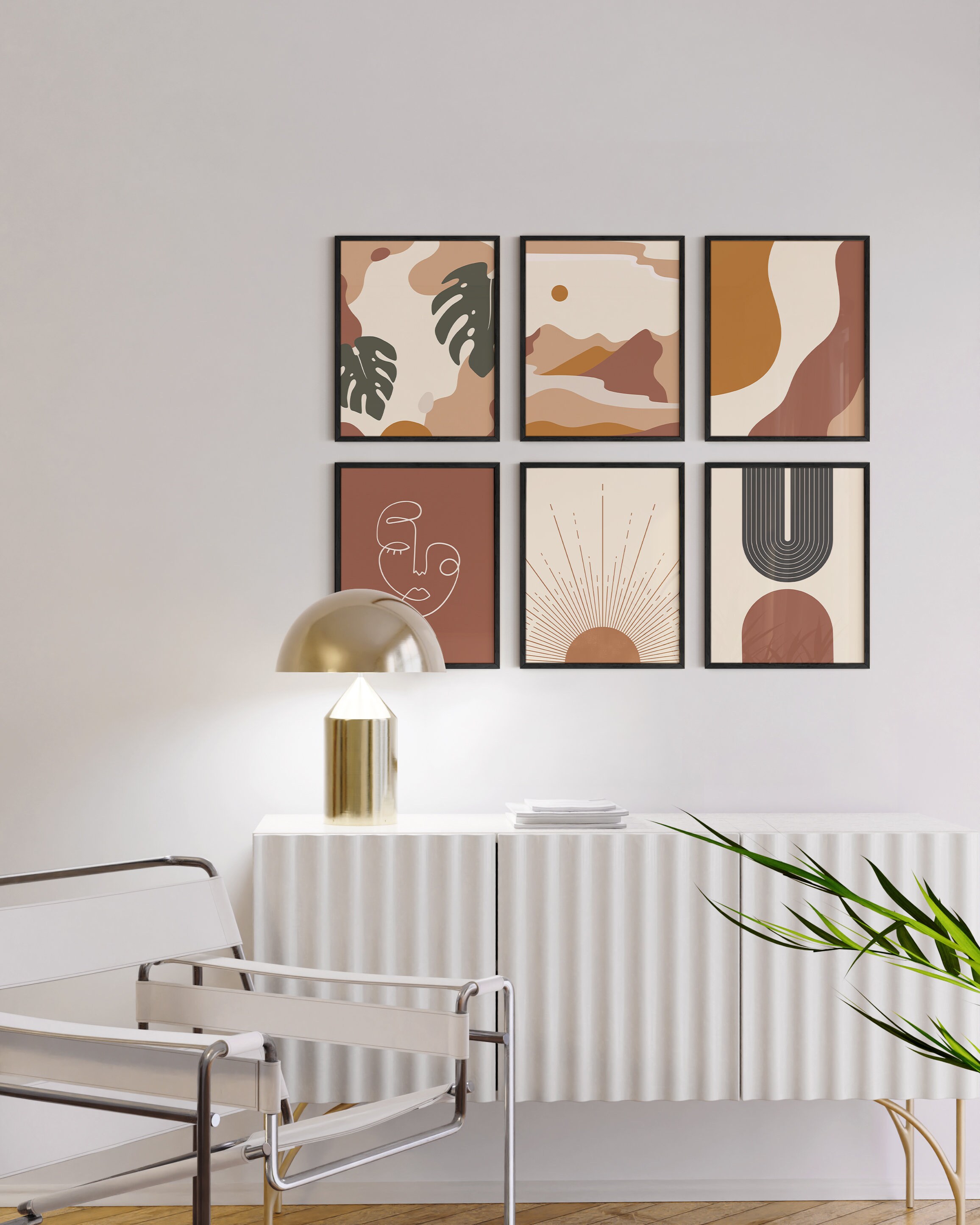 Boho Art Prints: Mid Century Modern Neutral Wall Decor, Set of 6 - Etsy