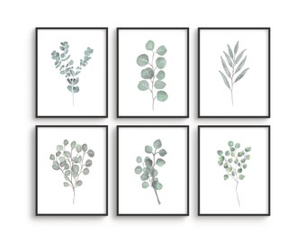 Botanical Leaf Prints Wall Decor - Eucalyptus Art Set of 6