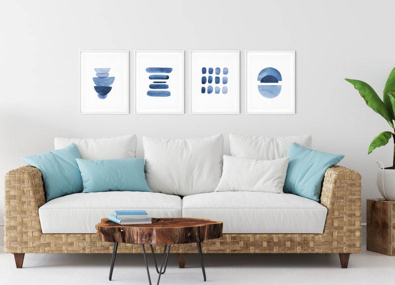 Haus and Hues Abstract Blue Wall Art Prints Set of 4 Etsy