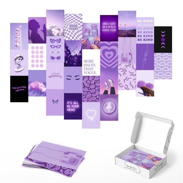 Haus and Hues Purple Wall Collage Kit - Set of 50 Aesthetic Wall Collage for Dorm Wall Decor, Purple Wall Art Photo Collage Aesthetic 4"x6"