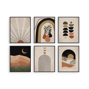Haus and Hues Mid Century Modern Wall Art Set of 6 - Boho Poster Terracotta Wall Décor Midcentury Modern Wall Decor Mid Century Wall Art
