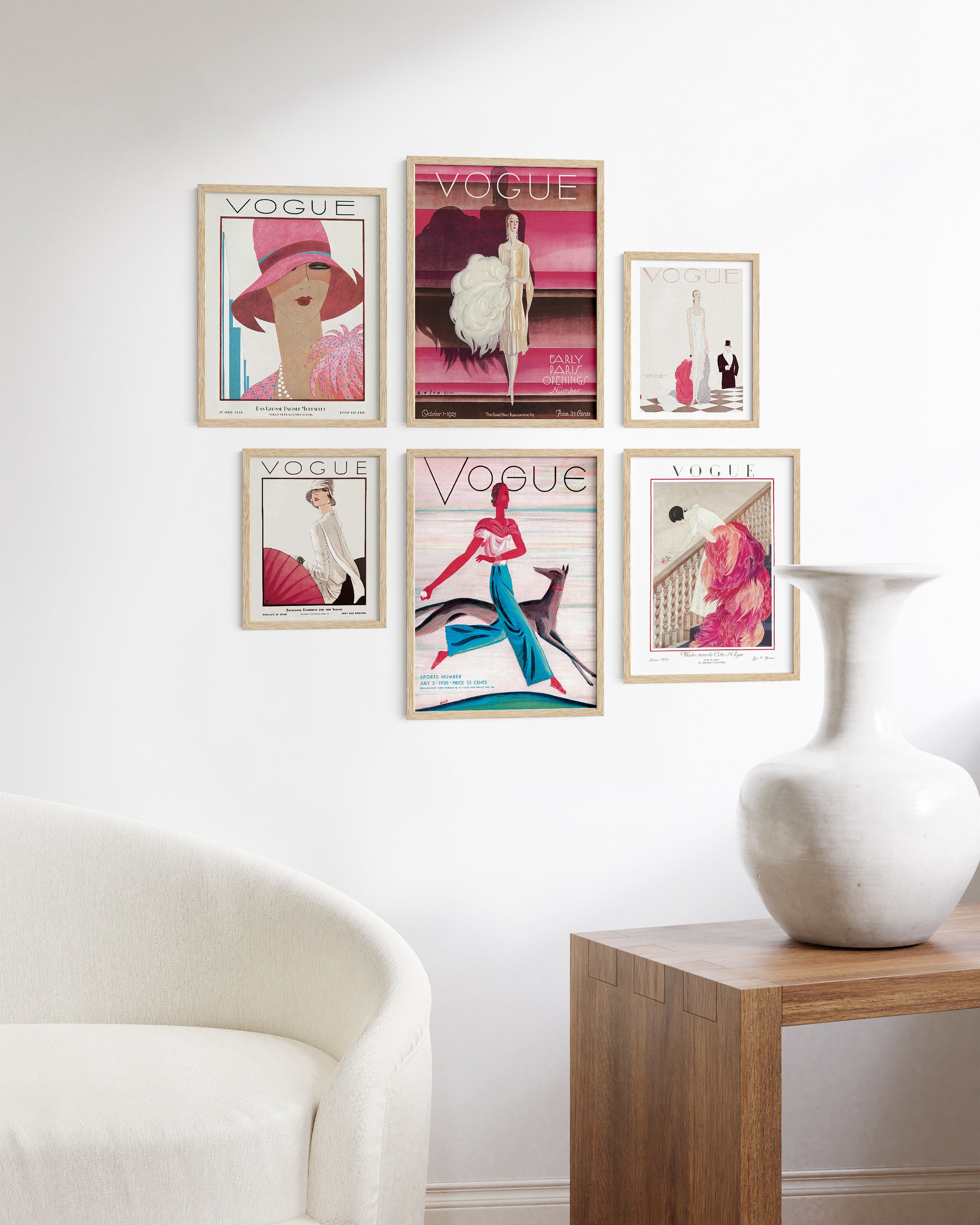 Vintage Vogue Magazine Cover Poster Set: 1920s-1930s Fashion Art