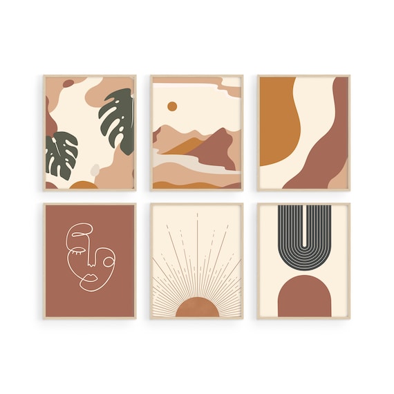 Boho Art Prints: Mid Century Modern Neutral Wall Decor, Set of 6