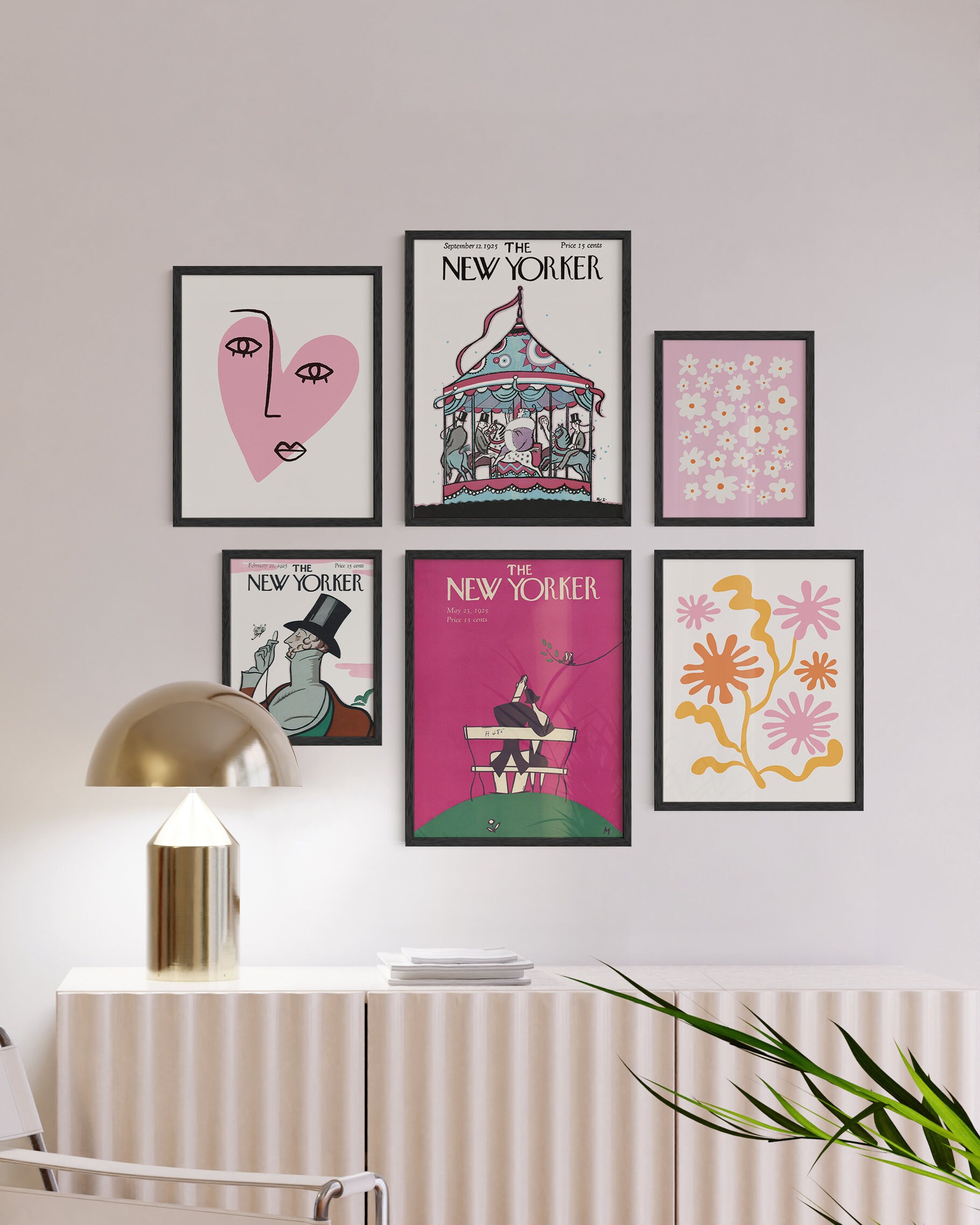 Vintage New Yorker Cover Art Prints - Set of 6 - Framed Gallery