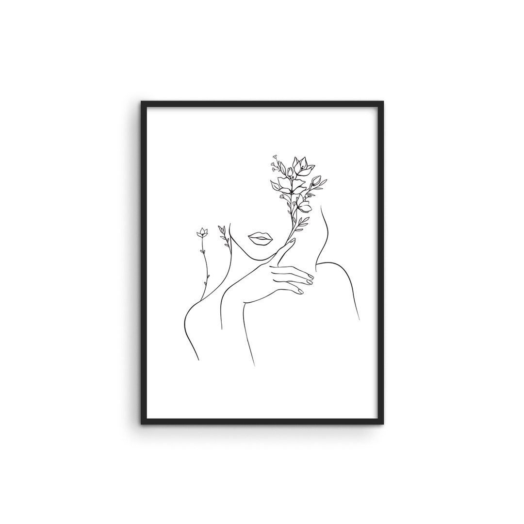 Minimalist Line Art Woman Print: Floral Silhouette Wall Decor - Etsy