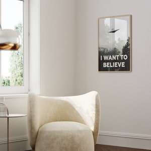 Haus and Hues The X Files I Want To Believe Poster I Want To Believe Posters X Files UFO Posters for Room Aesthetic Trippy Posters 24x36 Beige Framed