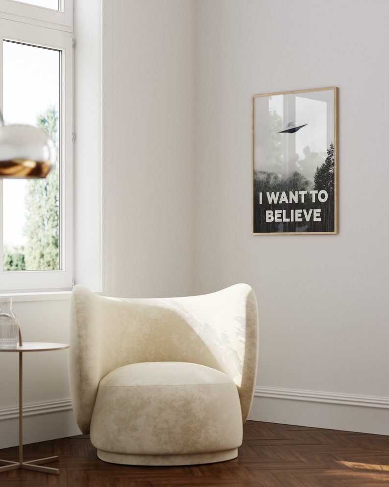 Haus and Hues The X Files I Want To Believe Poster I Want To Believe Posters X Files UFO Posters for Room Aesthetic Trippy Posters 24x36 Beige Framed
