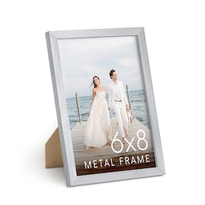 HAUS AND HUES 6x8 Silver Picture Frame - Photo Frame 4x6 - Aluminum Photo Frames for Wall Collage, Vertical Hanging, Easel Back for Tabletop