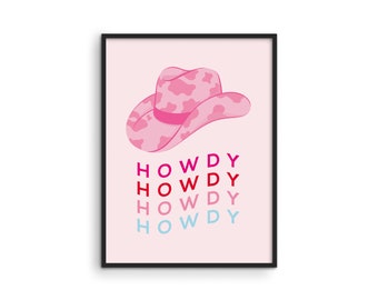 Pink Cowgirl Hat Print: Preppy Dorm Wall Art
