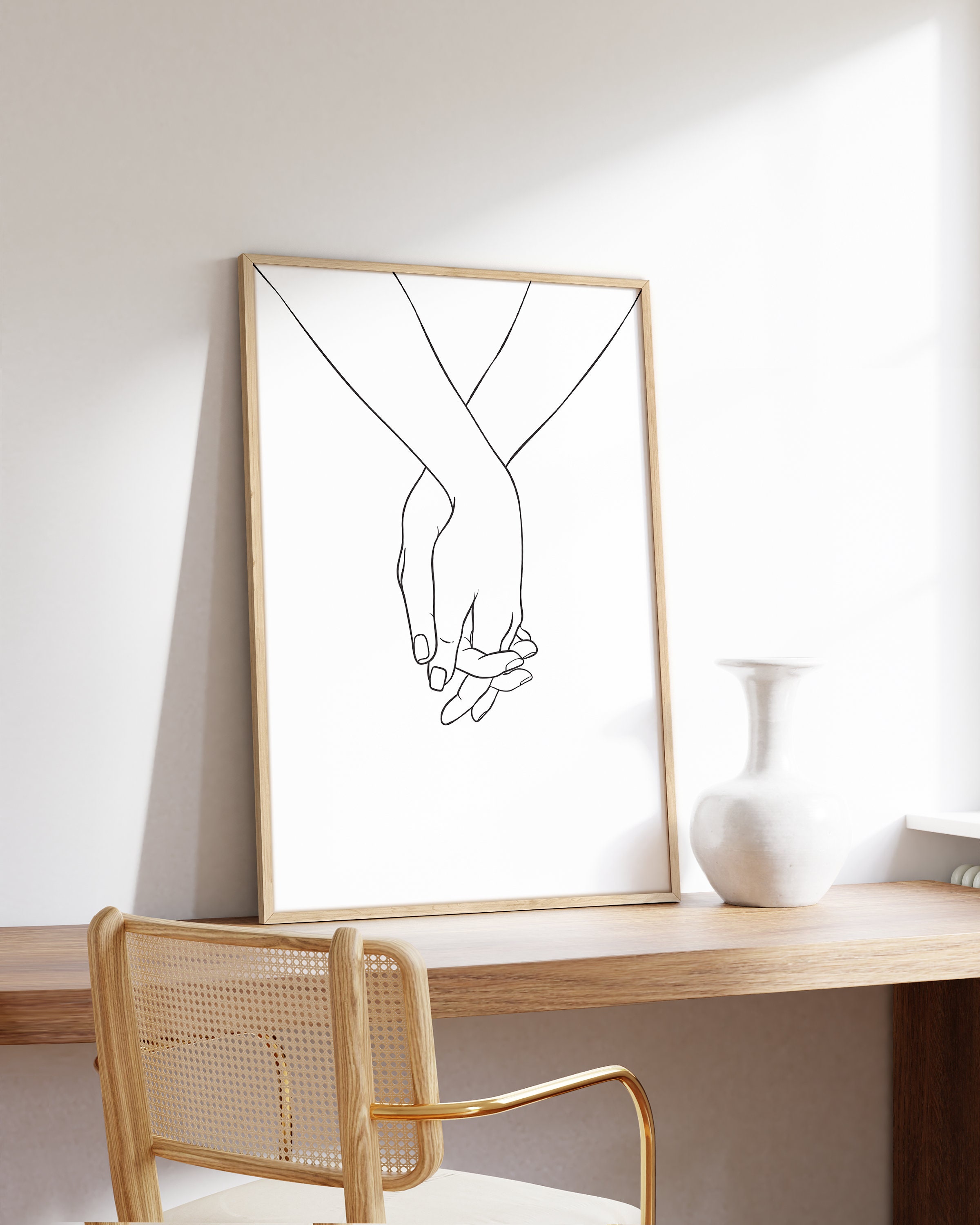 Hands Holding Line Art Print: Minimalist Black and White Love Wall ...