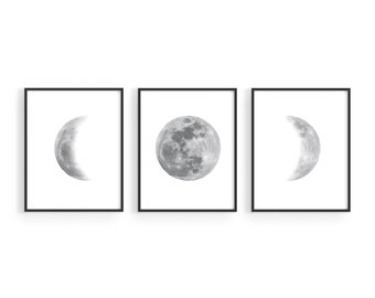 Moon Phases Wall Art: Set of 3 Lunar Prints