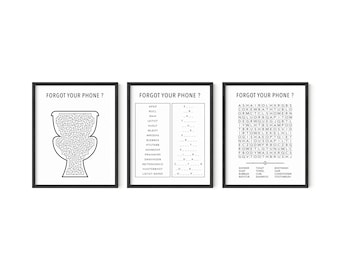 Funny Bathroom Prints Set: "Forgot Your Phone" - Quirky Restroom Wall Art