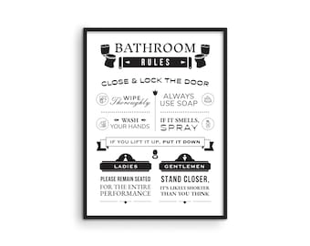 Funny Bathroom Rules Print: Humorous Restroom Wall Art