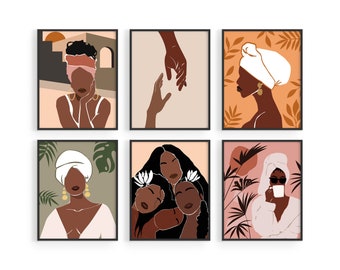 Haus and Hues Black Woman Wall Art - Set of 6 Black Girl Wall Decor Black Women Paintings for Wall Black Girl Magic Wall Decor