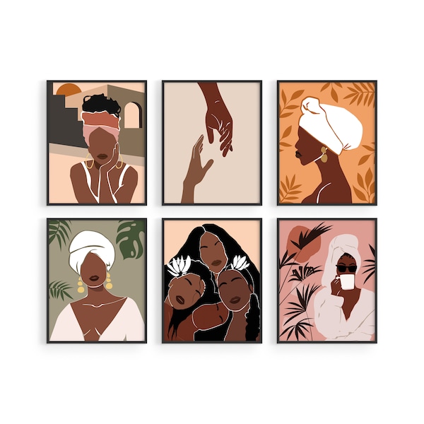 Black Woman Art Print Set: Boho Fashion Wall Decor