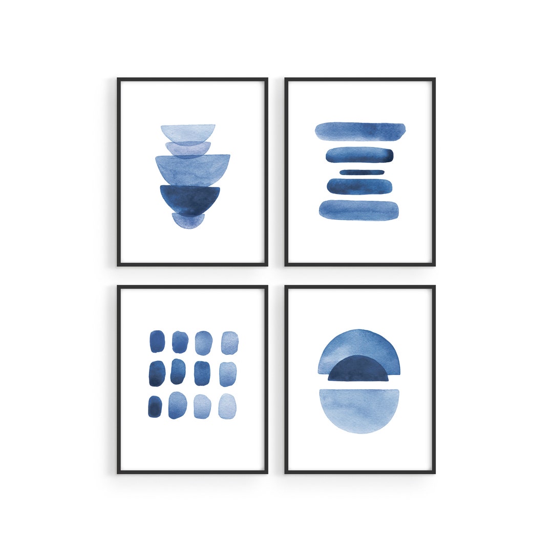 Abstract Blue Watercolor Art Prints - Set of 4 Navy Wall Decor - Etsy