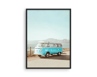 Vintage Surfer Van Print: California Beach Coastal Art