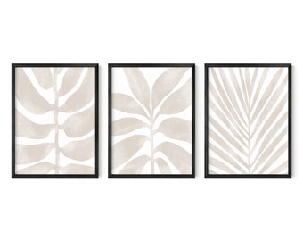 Boho Plant Art Prints: Neutral Botanical Wall Decor, Set of 3 Framed