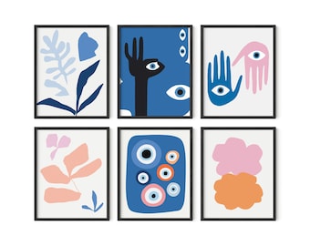 HAUS AND HUES Eye Posters for Wall - Set of 6 Eyes Print, Evil Eye Poster, Wall Prints for Bedroom Aesthetic (Unframed 8x10)