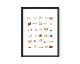 Haus and Hues Funny Bathroom Art Decor - Cute Bathroom Butts Collage Funny Bathroom Signs Funny Bathroom (UNFRAMED/FRAMED)
