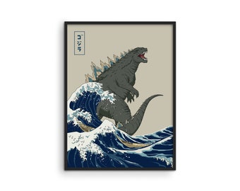 Godzilla Japanese Art Print: Kaiju Monster Wall Art