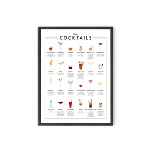 Cocktail Recipes Art Print: Classic Mixology Poster