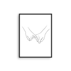 Pinky Promise Wall Art Line Drawings - By Haus & Hues Holding Hands Minimalistic Wall Art Pinky Promise Picture