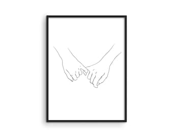 Pinky Promise Wall Art Line Drawings - By Haus & Hues Holding Hands Minimalistic Wall Art Pinky Promise Picture