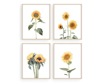 Sunflower Wall Art Prints: Sunny Floral Home Decor, Set of 4